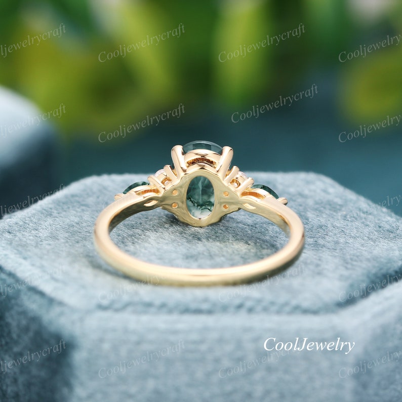 Moss Agate engagement ring 14k gold unique oval engagement ring vintage Cluster Marquise Diamond Moissanite wedding Ring promise ring women image 9