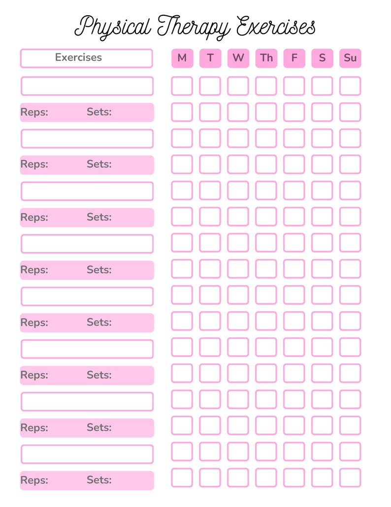 Physical Therapy Exercise Chart Etsy