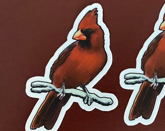 Cardinal Stickers - Original Die Cut Bird Sticker - Impermeable - Flexible