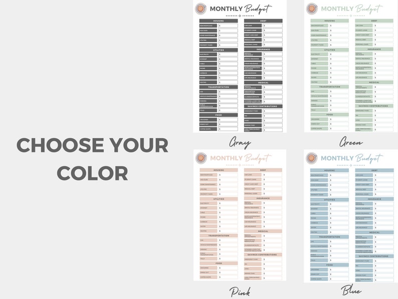 PRINTABLE Monthly Budget Worksheet // Digital Download // Budget ...