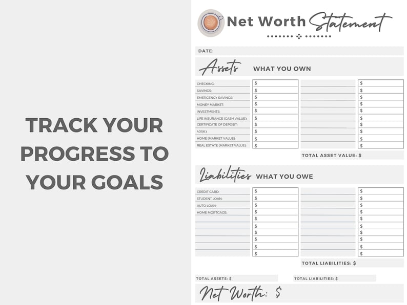 PRINTABLE Net Worth Statement // Digital Download // Budget - Etsy