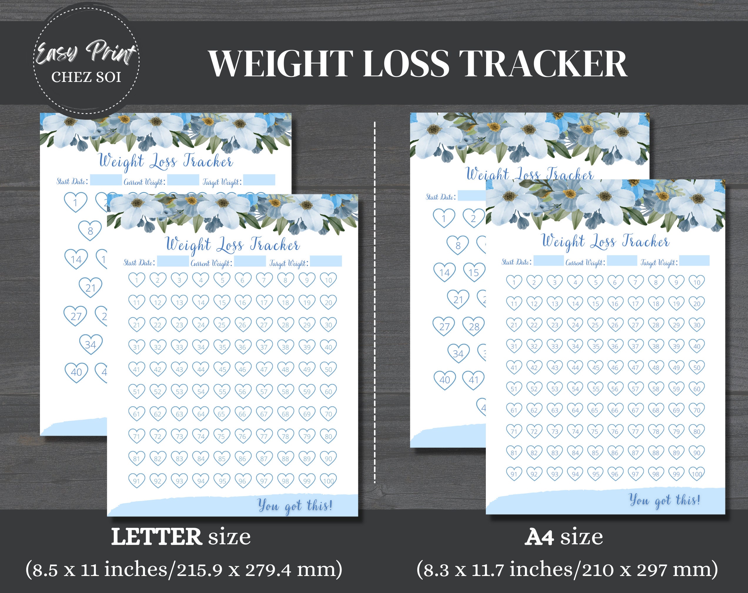 Weight Loss Tracker for 50 and 100 Lbs/kg, Printable Kilo and Pound ...