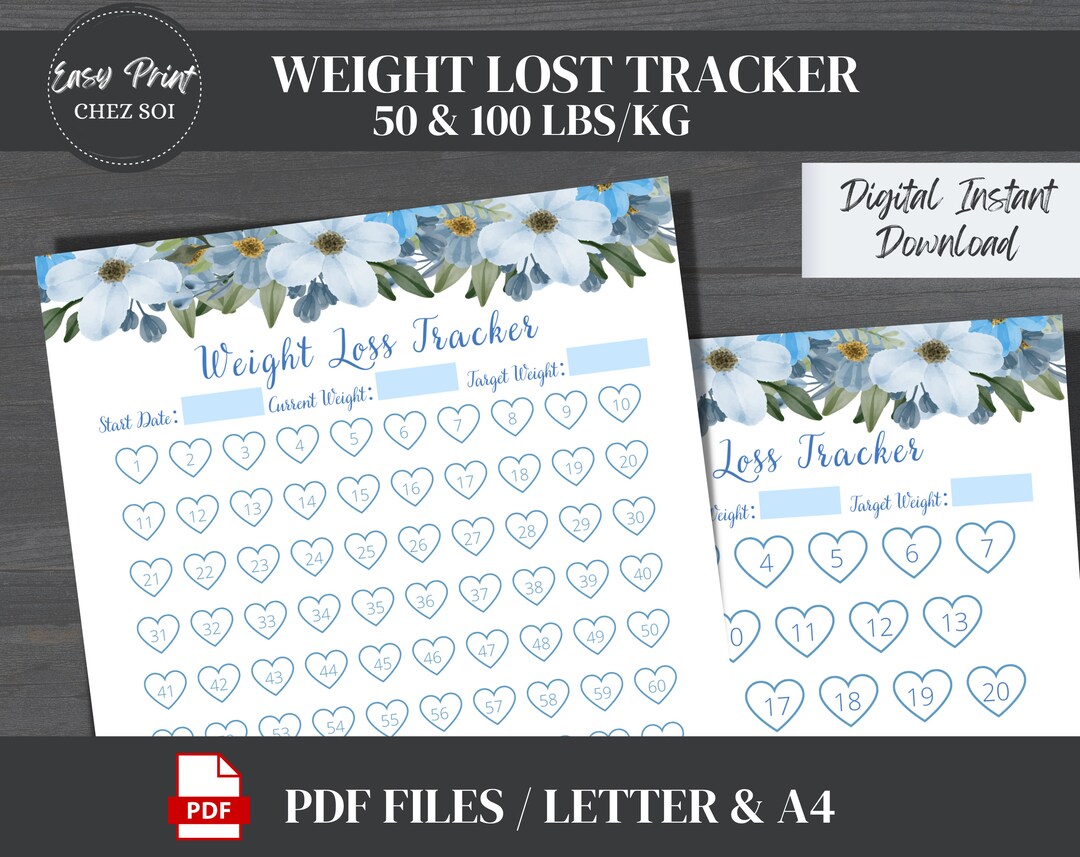 Weight Loss Tracker for 50 and 100 Lbs/kg, Printable Kilo and Pound ...