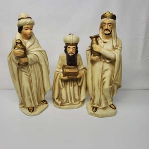 Vintage Set of 3 Wise Kings Men Chaulkware Statues