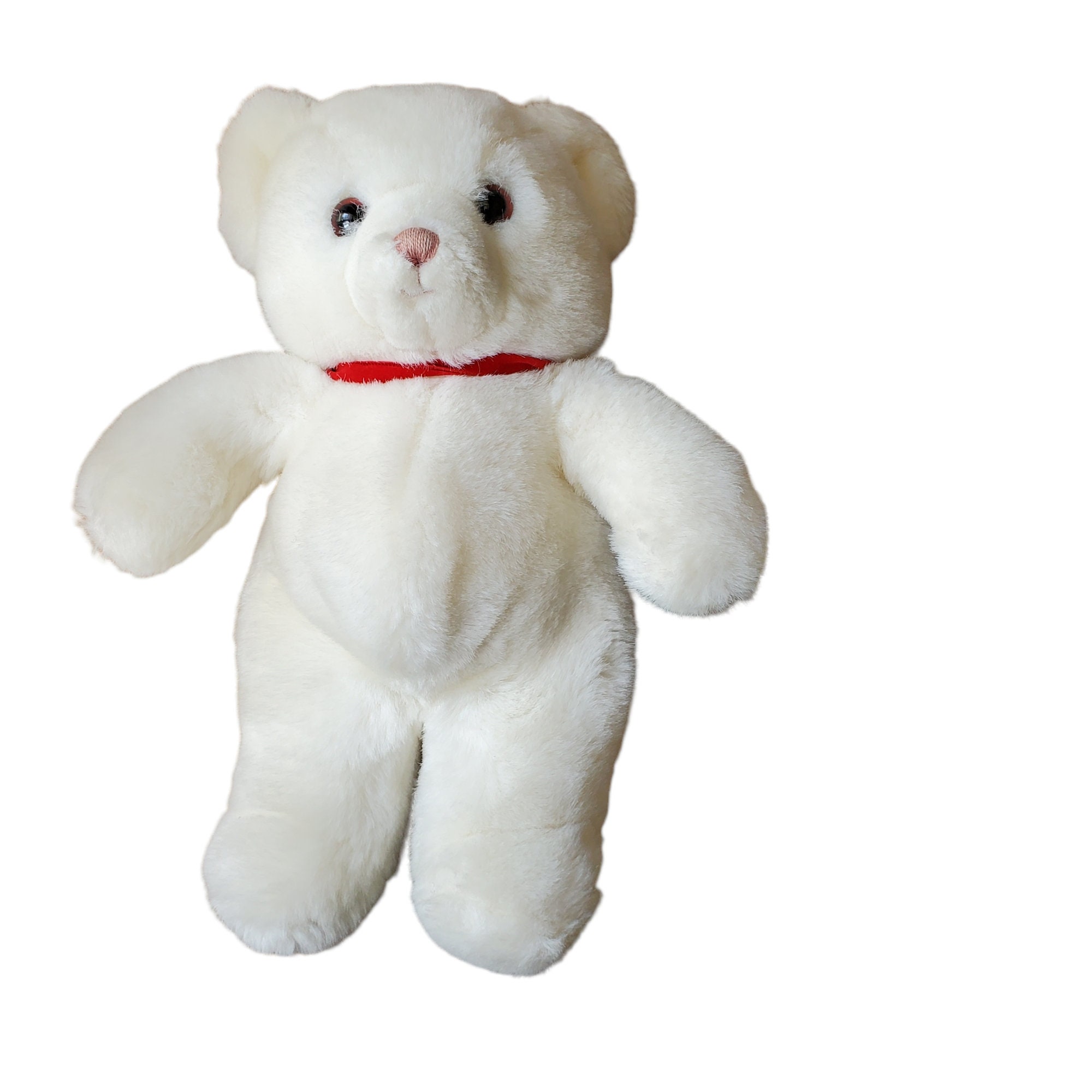 Vintage Gund 1983 White Tender Teddy Bear Red Ribbon Collar