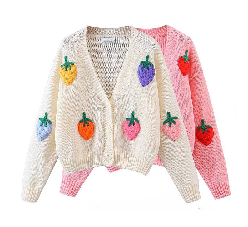 Crochet Strawberry Knit Sweater Cardigan Etsy