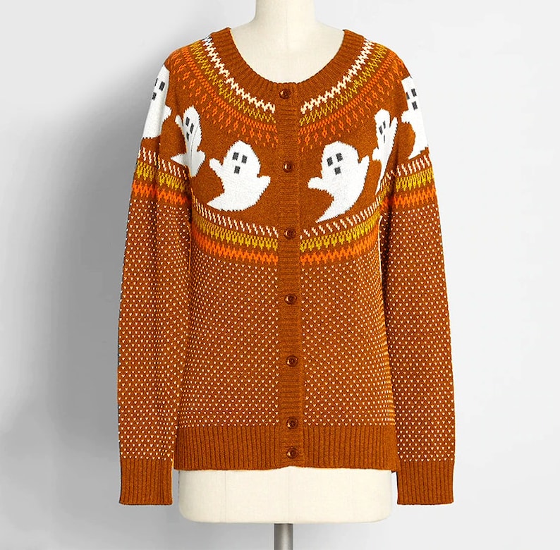 Ghost Halloween Knit Sweater Cardigan Etsy