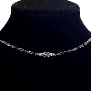 Delicate twist chain| long floral plate charm | Aged fashion | 14-18”