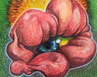 Lips with Halo | Pink Watercolor Painting, Surreal Horror, Spooky Art