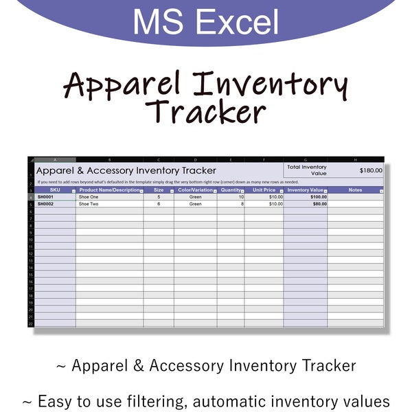 Apparel Inventory Tracker Excel, Inventory Spreadsheet, Inventory Tracker Boutique, Apparel Inventory Tracker - Purple