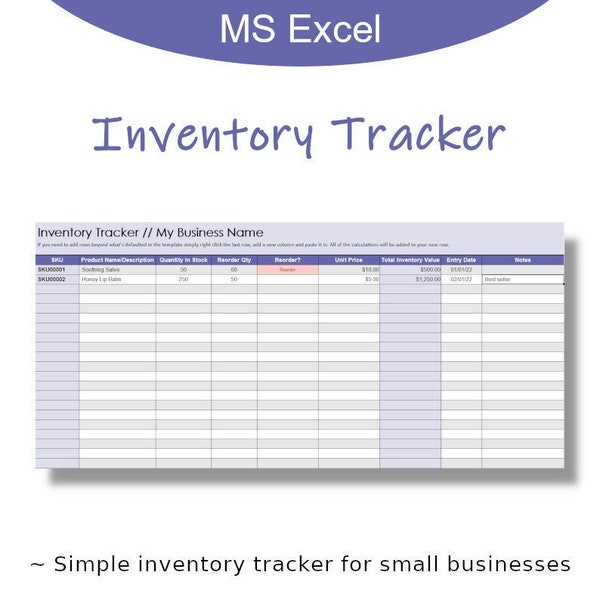 Simple Inventory Tracker, Inventory Spreadsheet, MS Excel, Inventory Management, Inventory Template Sheet - Purple