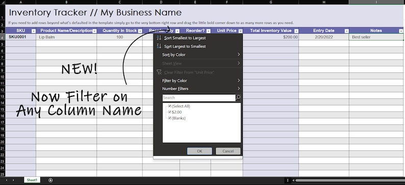 Simple Inventory Tracker: modello MS Excel (download digitale) immagine 2