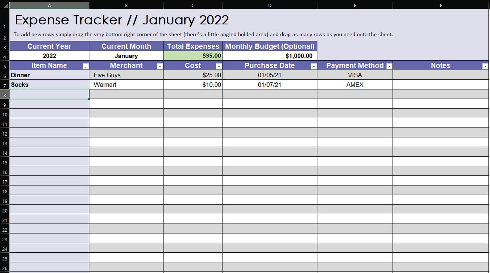 Expense Tracker Excel, Simple Expense Tracker, Expense Report, Expense ...