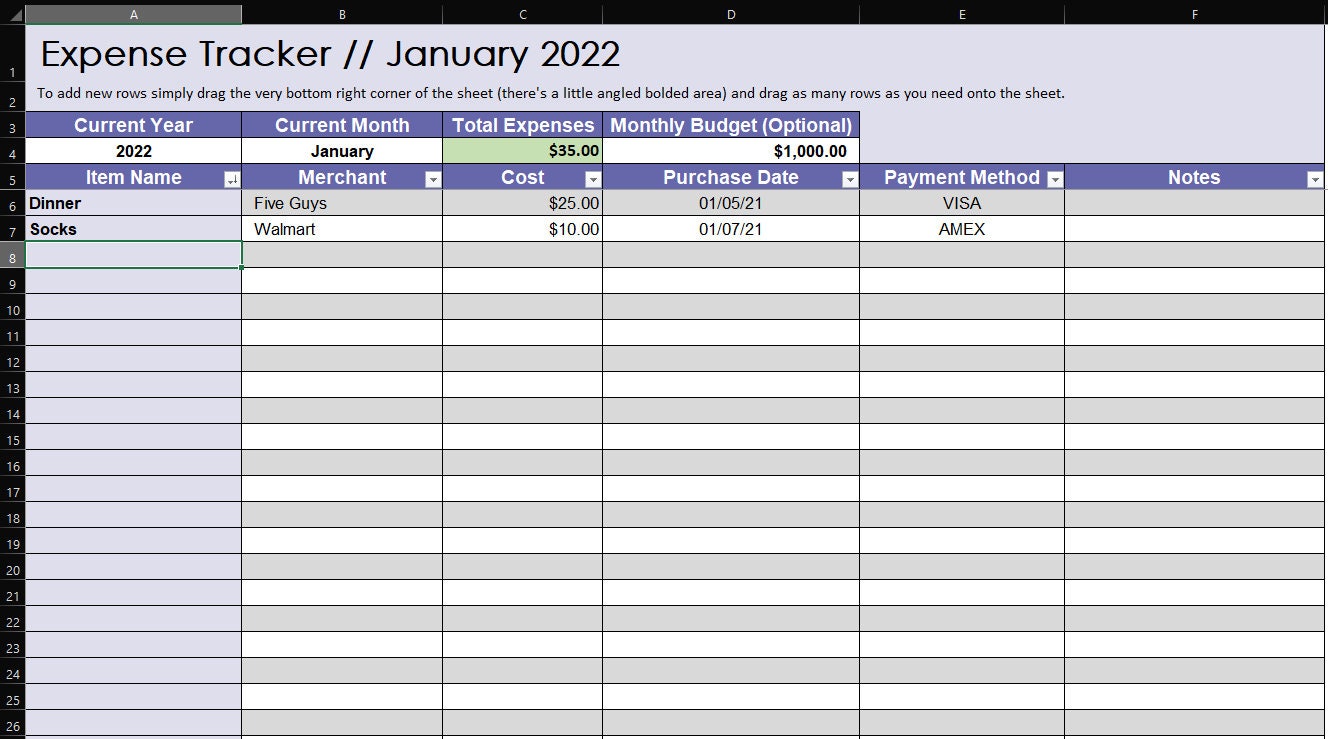Expense Tracker Excel, Simple Expense Tracker, Expense Report, Expense ...