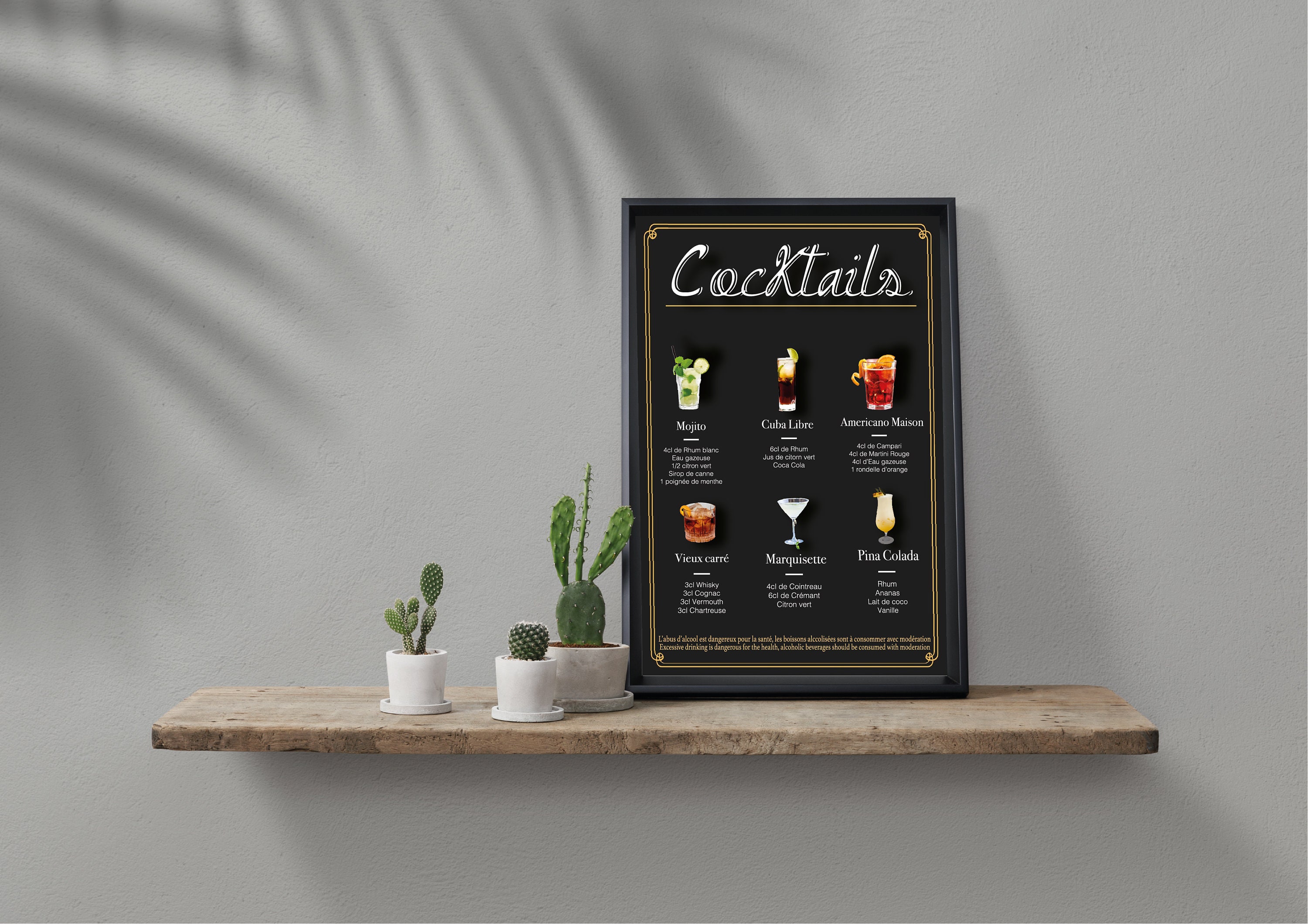 Cadre A3 Carte Cocktails