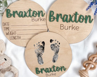 Custom Baby Arrival Announcement Sign, Baby Name With Birth Stats, Baby Name Reveal, Personalized Baby Announcement, Footprint Hospital Sign
