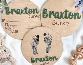 Personalized Baby Arrival Announcement Sign, Baby Name With Birth Stats, Baby Name Reveal, Custom Baby Announcement, Footprint Hospital Sign