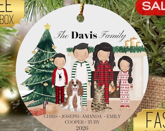 Custom Family Ornament 2026, Personalized Family with Children Ornament, Family with Pets Christmas Ornament, Grandparent Ornament