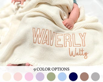 Embroidered Baby Name Knit Blanket, Custom Knit Baby Blanket, Personalized Baby Name Blanket, Newborn Blanket Keepsake, Baby Shower Gift