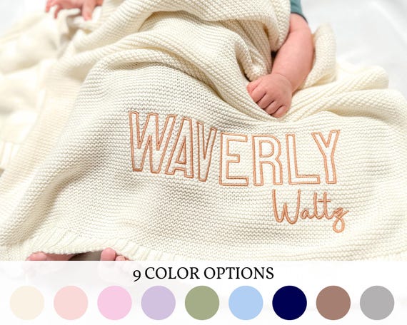 Personalized Baby Blanket, Embroidered Baby Name Blanket, Custom Baby Blanket Keepsake, 100% Cotton Knit Blanket, Unique Baby Shower Gift