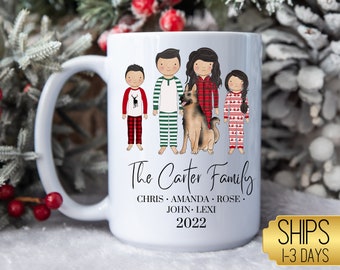 Personalized Christmas Family Mugs, Custom Christmas Coffee Mug, Customizable Family Portrait with Pets Ceramic Mugs, Holiday Mug