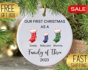 Family of Three Christmas Ornament, Personalized Family of 3 Ornament, Custom Family Ornament, Ideal Gift for New Parents