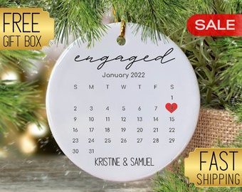 Custom Engagement Christmas Ornament 2026, Personalized First Christmas Engaged Ceramic Ornament, Engagement Announcement, Just Engaged Gift