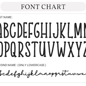 May include: A font chart displaying uppercase and lowercase alphabets. The uppercase letters are in a bold, sans-serif style, while the lowercase letters are in a cursive script. The text "FONT CHART" is at the top.