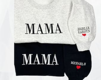 Embroidered Mama Sweatshirt with Kids' Names, Custom Mom Sweatshirt, Personalized Mothers Day Gift, Birthday Gift for Mom, New Mom Gift