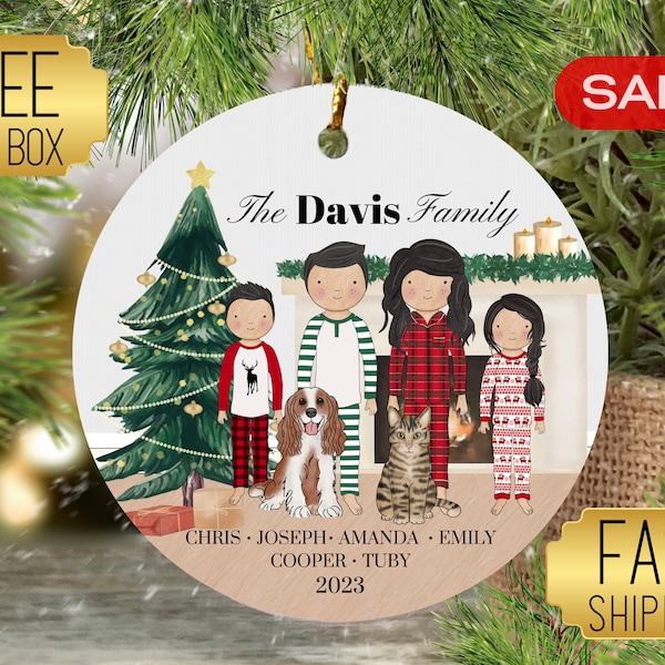 Custom Family Ornament 2024, Personalized Family with Children Ornament, Family with Pets Christmas Ornament, Grandparent Ornament