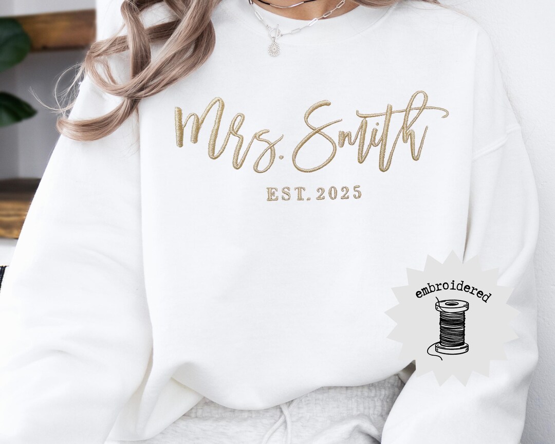 Personalized Mrs. Sweater – Custom Bridal Gift, Wedding Sweatshirt, Bride To Be Gift, Just Married Sweater, Newlywed Apparel - White/L, No