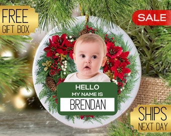 Babys First Christmas Ornament 2022, Personalized Baby Ceramic Ornament, Baby Christmas Keepsake, Family Ornament, Grandparent Ornament