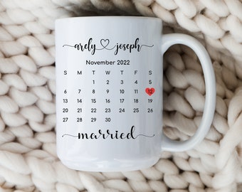 Personalized Couples Coffee Mug, Custom Anniversary Gift with Date, Newlywed Couples Mug, Engagement Gift, Bride and Groom Couples Mug