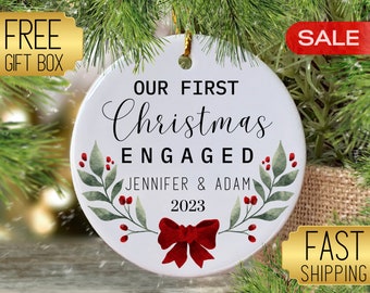 Personalized Engaged Ornament 2023, Custom First Engaged Christmas Ornament, First Christmas Engaged Ornament, Engagement Announcement