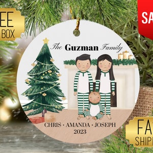 Personalized Family Christmas Ornament with Pet 2024, Custom Family of Three Christmas Ornament Baby, Family Name Ornament, Grandparent Gift