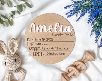 Engraved Baby Arrival Announcement Sign, Custom Baby Name With Engraved Birth Stats, Baby Name Reveal, Personalized Baby Announcement Sign