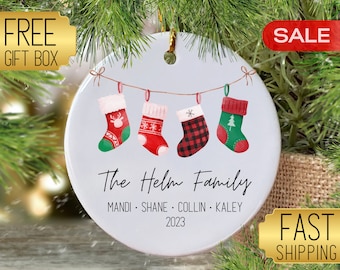 Personalized Family Christmas Ornament 2025, Christmas Stockings Family Ceramic Ornament, Custom Family Name Ornament, Family Keepsake