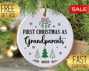 "Erstes Weihnachten als Großeltern Ornament 2024, Ornament nach Weihnachten, Ankündigungs-Andenken, Geschenk für neuen Opa und Oma."