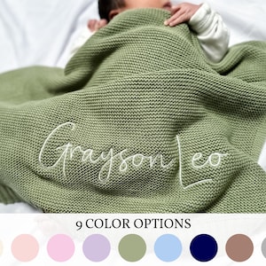 Personalized Knit Baby Blanket, Custom Baby Blanket, Embroidered Baby Name Blanket, Welcome Baby Blanket Keepsake, Unique Baby Shower Gift