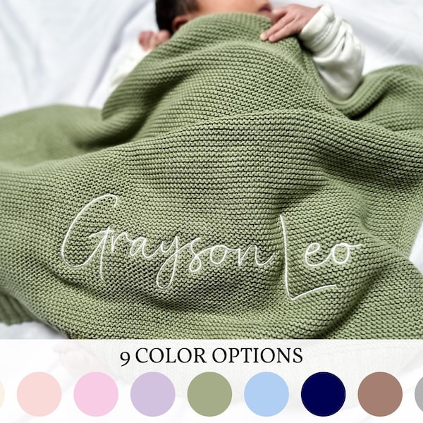 Personalized Knit Baby Blanket, Custom Baby Blanket, Embroidered Baby Name Blanket, Welcome Baby Blanket Keepsake, Unique Baby Shower Gift