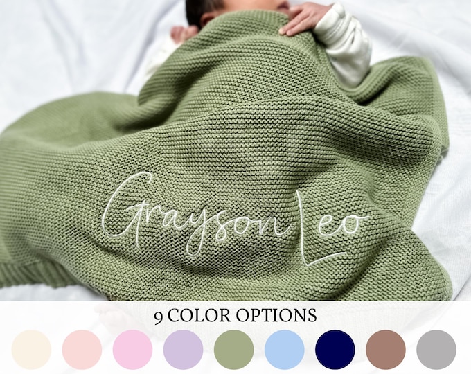 Personalized Baby Blanket, Embroidered Baby Name Blanket, Custom Baby Blanket Keepsake, 100% Cotton Knit Blanket, Unique Baby Shower Gift