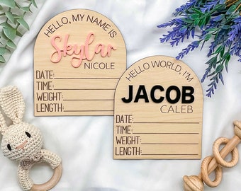 Letrero con estadísticas de nacimiento del bebé / Letrero para anunciar el nombre del bebé / Revelación del nombre del bebé / Letrero personalizado para anunciar el nacimiento del bebé en el hospital