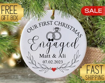 Custom Engagement Christmas Ornament 2026, Personalized First Christmas Engaged Ceramic Ornament, Engagement Announcement, Just Engaged Gift