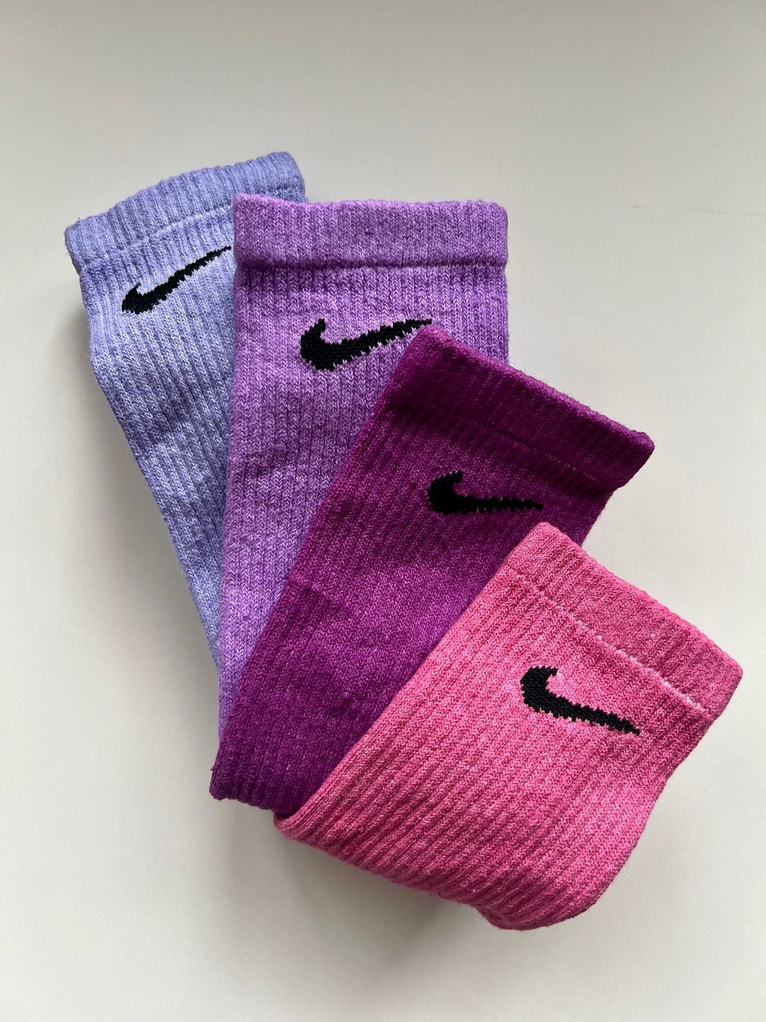 PURPLE Pack, 4 Pairs, Dyed Nike Socks, Crew, Ankle, Drifit, Hand Dyed, Casual Socks, Summer