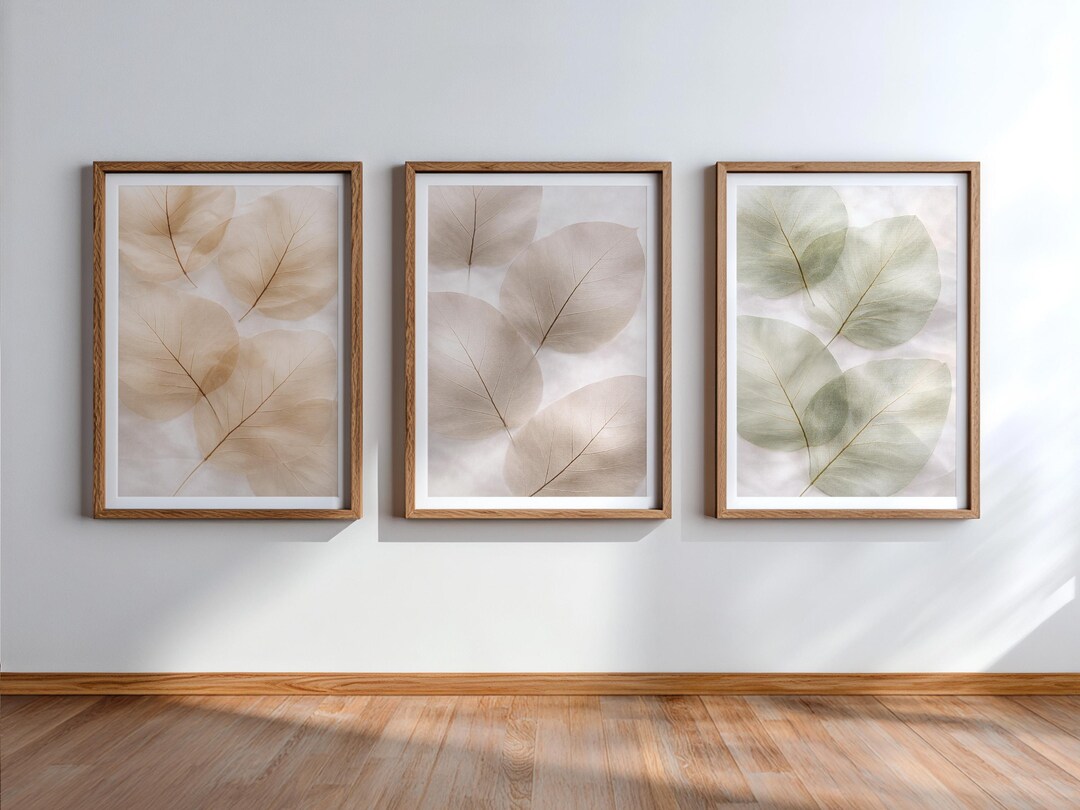 Botanical Wall Art Set of 3 | Beige & Sage Green Leaves | Neutral ...