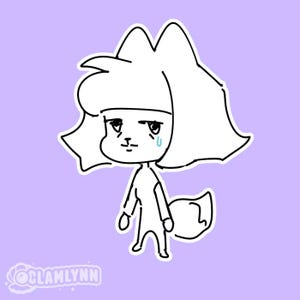 Puede incluir: Un dibujo de línea simple de un personaje de dibujos animados blanco con una expresión triste. El personaje tiene una cabeza grande, cabello corto y un cuerpo pequeño. El personaje lleva un atuendo simple y tiene una cola pequeña. El personaje tiene una sola lágrima que le cae del ojo.