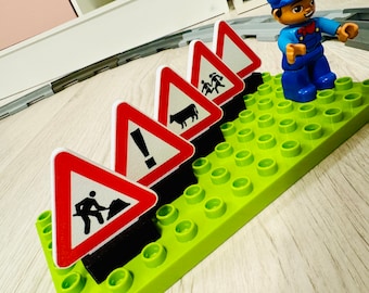 Duplo Compatible Road Signs Warning Triangle Sign City Landscape Role  Play Crossing Lego