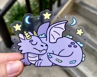 Sleepy Dragon 3” Transparent Sticker - Furry Animal- Durable & Waterproof - Meme