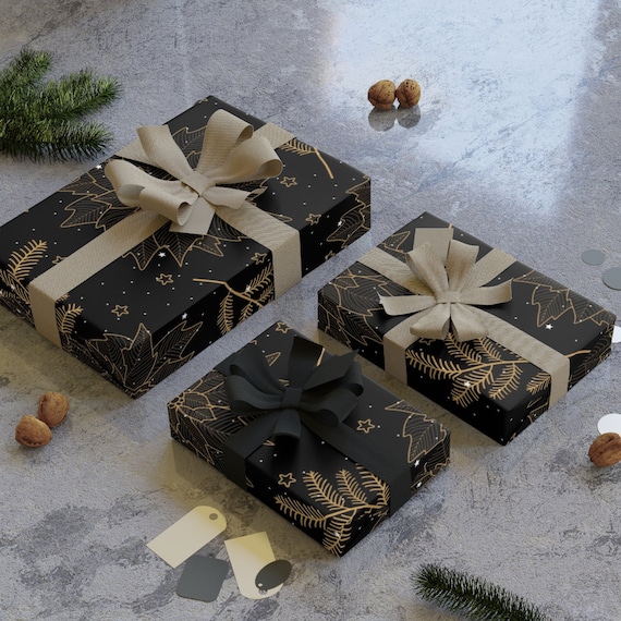 Black Christmas Gift Wrapping Paper Rolls 1pc Etsy