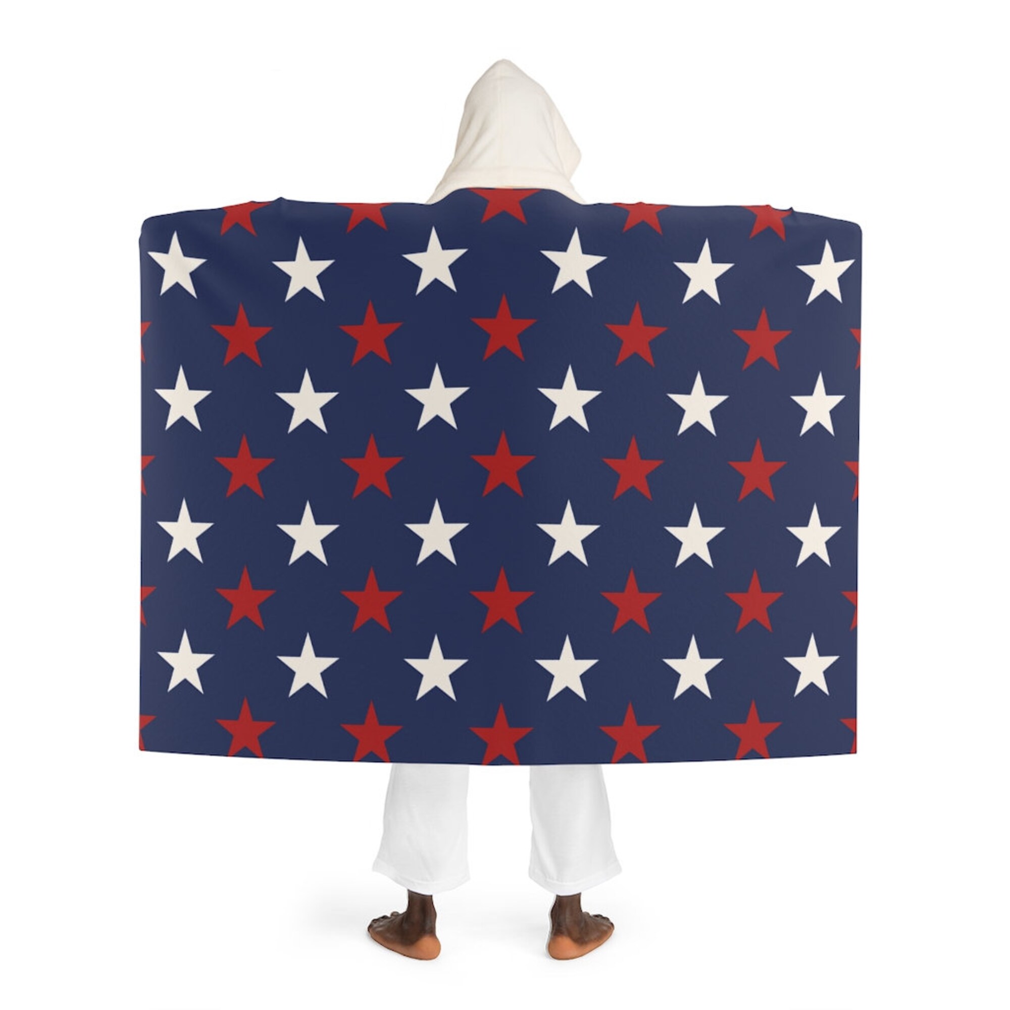 Discover Red white and blue stars Hooded Sherpa Fleece Blanket